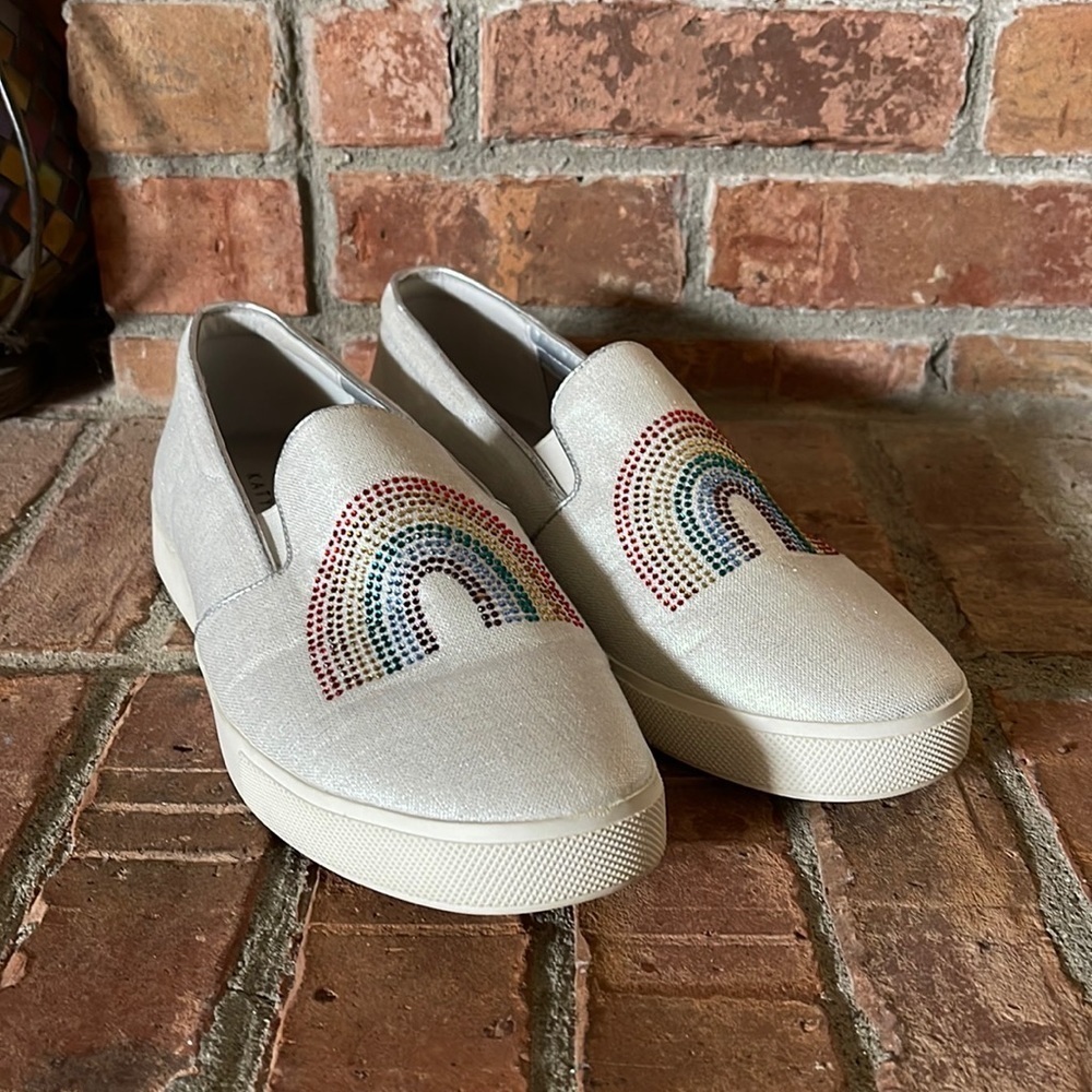 Katy Perry "The Kerry" Rainbow Light Gray Slip On Sneakers